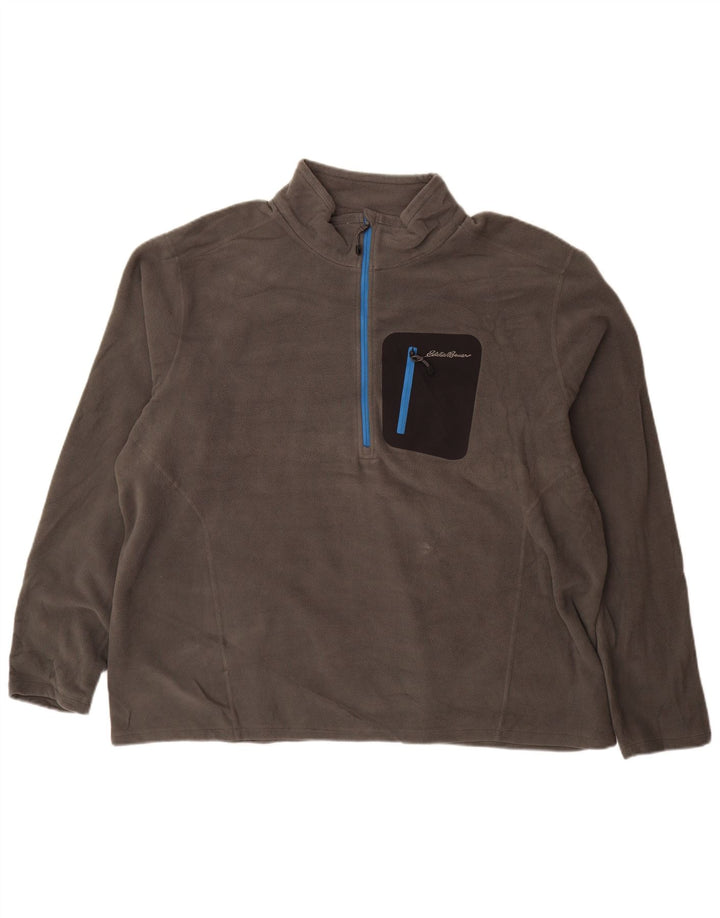 EDDIE BAUER Muški džemper od flisa s patentnim izrezom 2XL sivi poliester