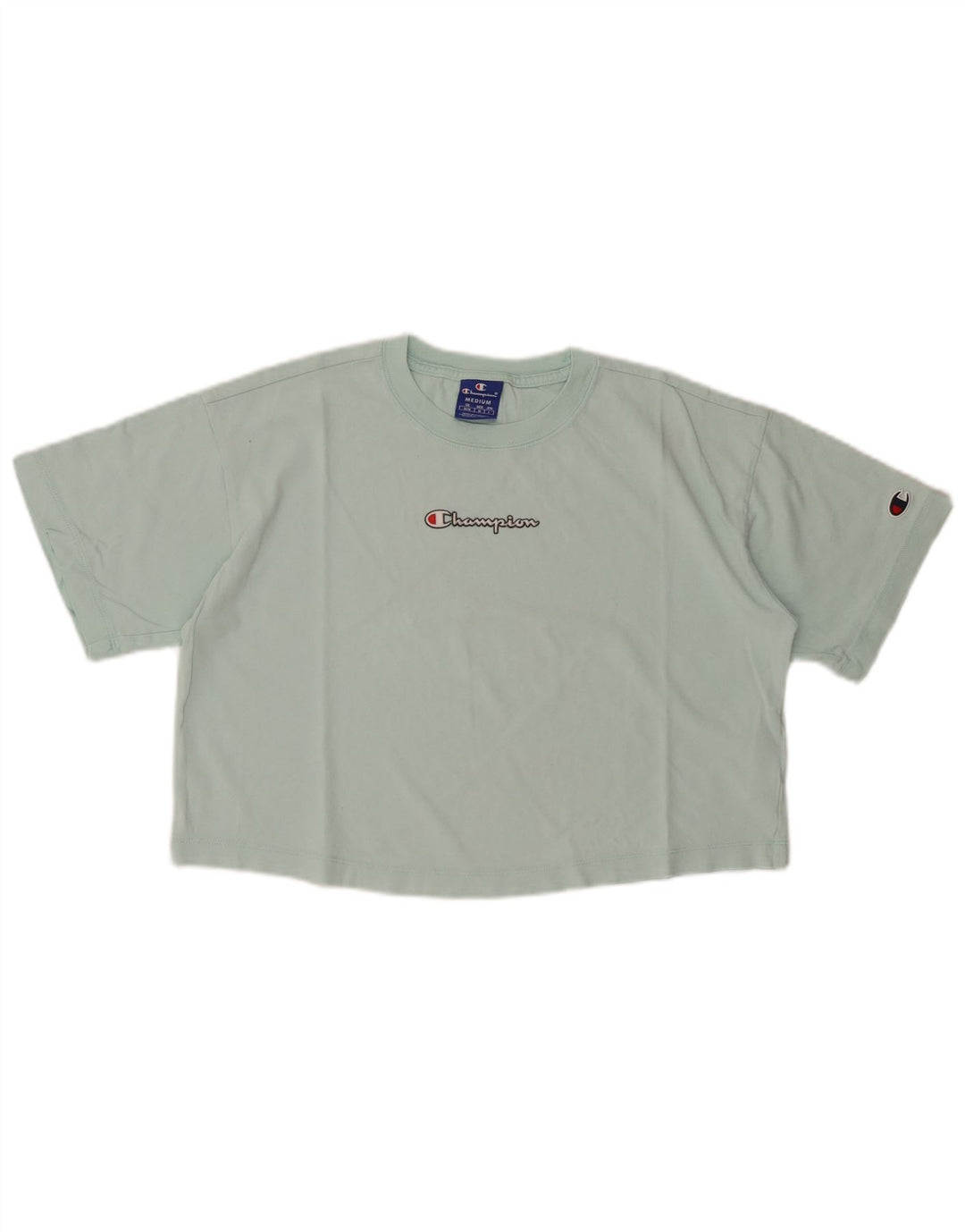 CHAMPION Ženska skraćena majica kratkih rukava s grafičkim motivima UK 14 srednje tirkizni pamuk