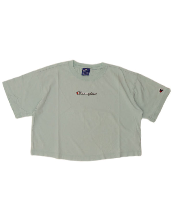 CHAMPION Ženska skraćena majica kratkih rukava s grafičkim motivima UK 14 srednje tirkizni pamuk