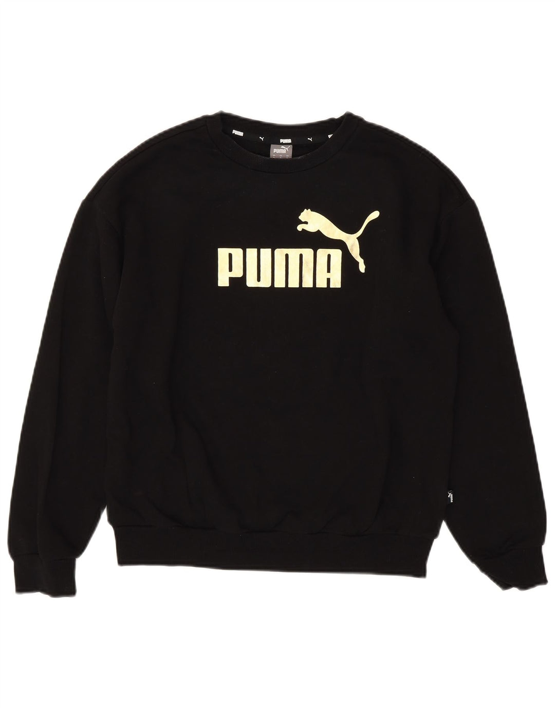 PUMA Womens Graphic Sweatshirt Jumper UK 14 Medium Black Cotton