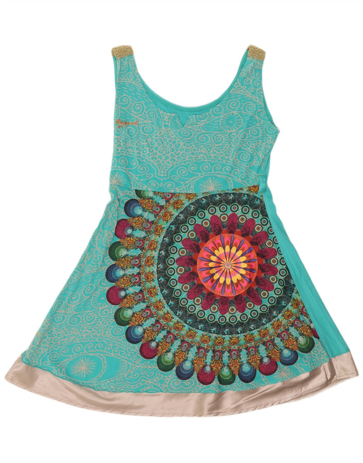 Desigual ženska grafička haljina A-kroja UK 14 Srednje tirkizna Paisley