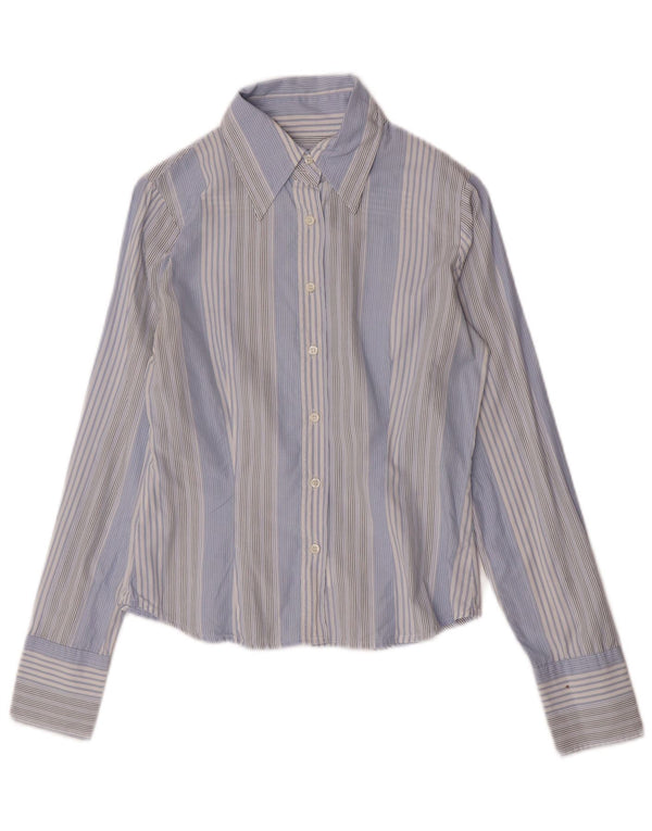 Sisley Womens Shirt UK 10 Small Blue Striped Cotton