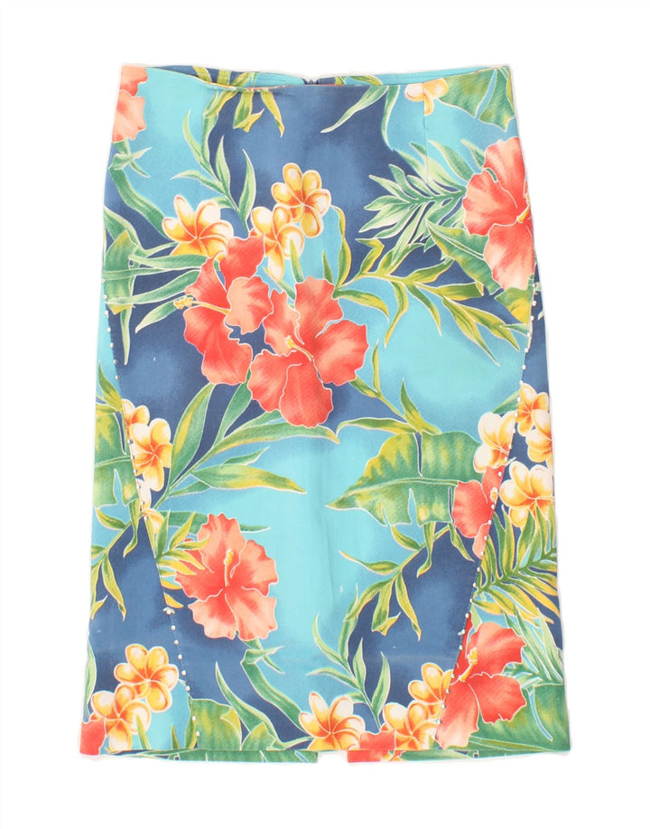 VINTAGE Womens Straight Skirt W28 Medium  Blue Floral Polyamide Vintage Vintage and Second-Hand Vintage from Messina Hembry 