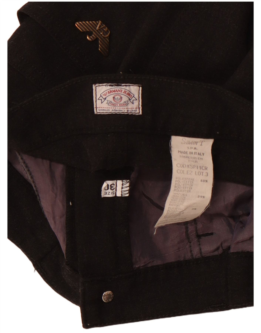 ARMANI Ženske ravne ležerne hlače visokog struka W30 L32 crni poliester