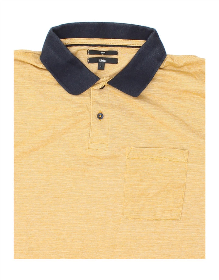 JULES Mens Slim Polo Shirt Large Yellow Cotton Vintage Jules and Second-Hand Jules from Messina Hembry 