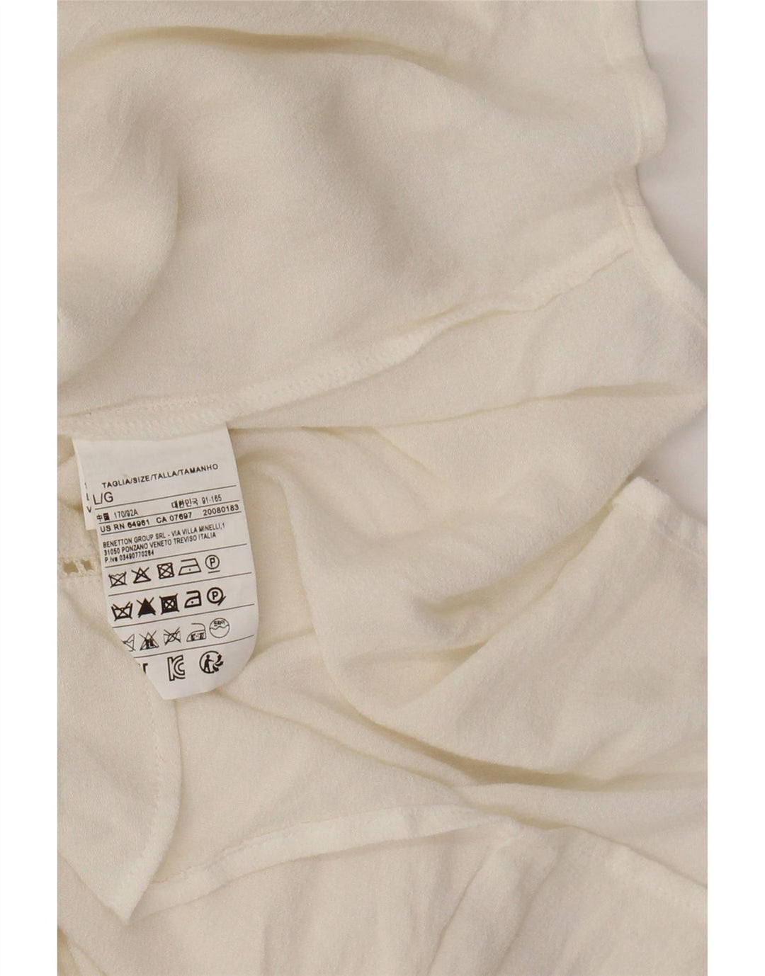 BENETTON Ženska košulja s leptir mašnom UK 16 Velika bijela boja, viskoza