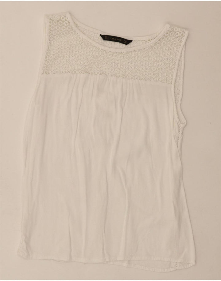 ZARA Womens Sleeveless Blouse Top UK 12 Medium White Floral Vintage Zara and Second-Hand Zara from Messina Hembry 
