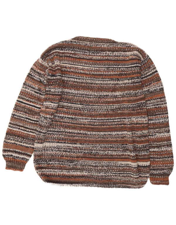 Vintage muški džemper s okruglim izrezom 2XL na smeđe pruge