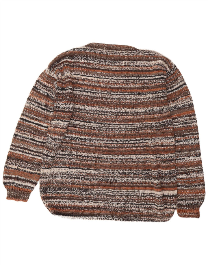 Vintage muški džemper s okruglim izrezom 2XL na smeđe pruge