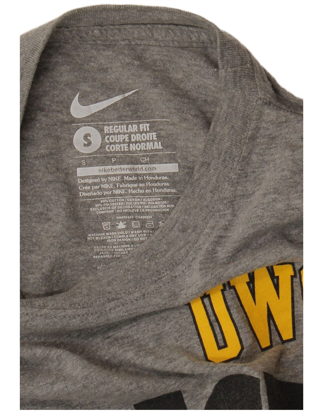 NIKE Mens Regular Fit Graphic Top Long Sleeve Small Grey Cotton