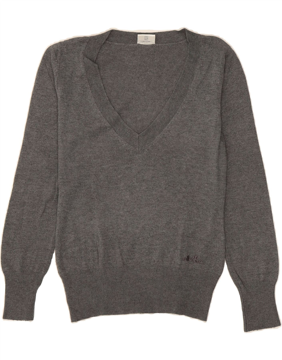 ELLESSE Womens V-Neck Jumper Sweater UK 12 Medium Grey Vintage Ellesse and Second-Hand Ellesse from Messina Hembry 