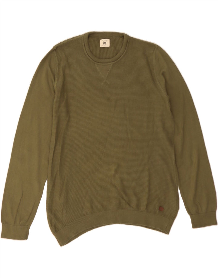 LEE Mens Crew Neck Jumper Sweater Medium Khaki Cotton Vintage Lee and Second-Hand Lee from Messina Hembry 