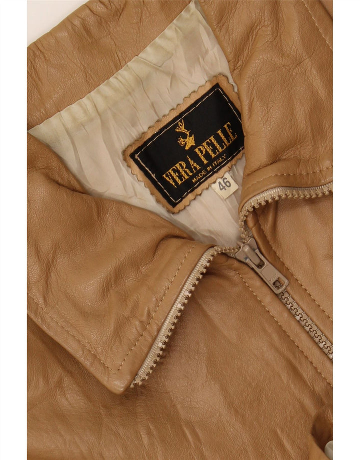 VINTAGE Womens Leather Jacket IT 46 Large Beige Leather Vintage Vintage and Second-Hand Vintage from Messina Hembry 