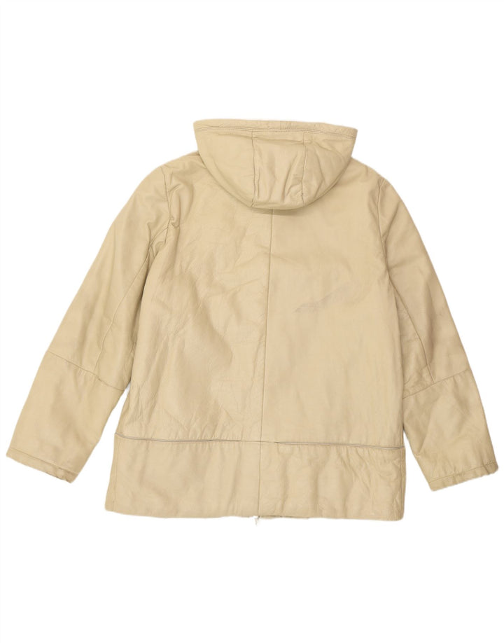 Vintage ženska kožna jakna s kapuljačom IT 46 Large Beige Leather