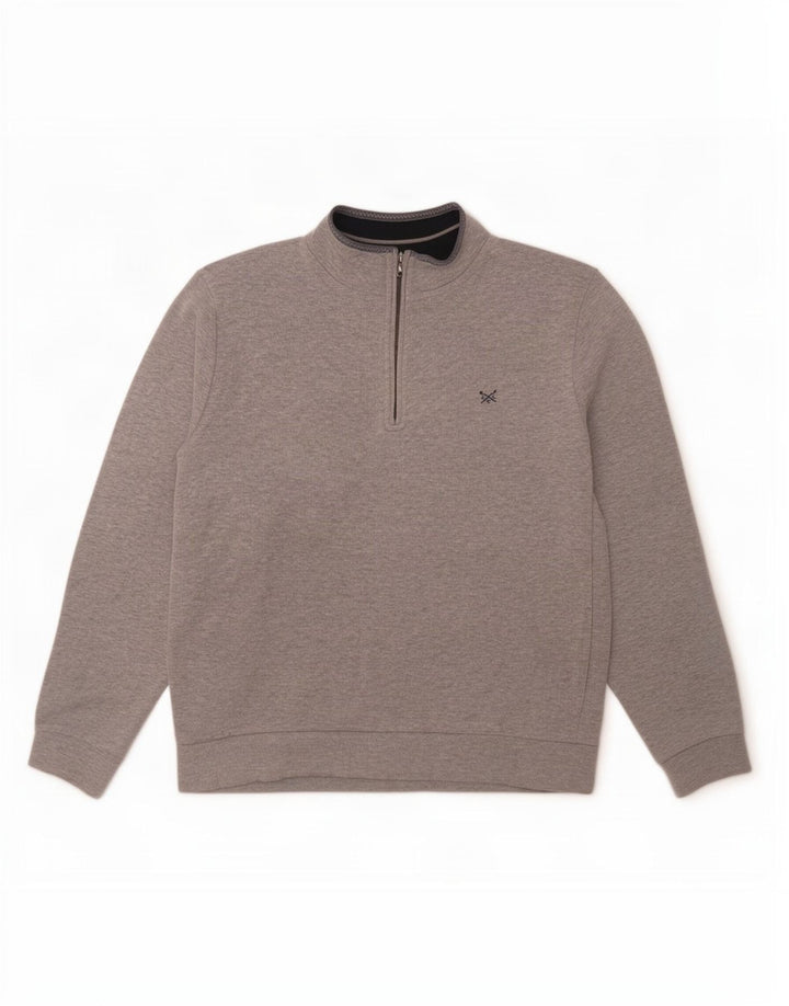 Crew Clothing Muška majica s izrezom s patentnim zatvaračem, veliki sivi džemper