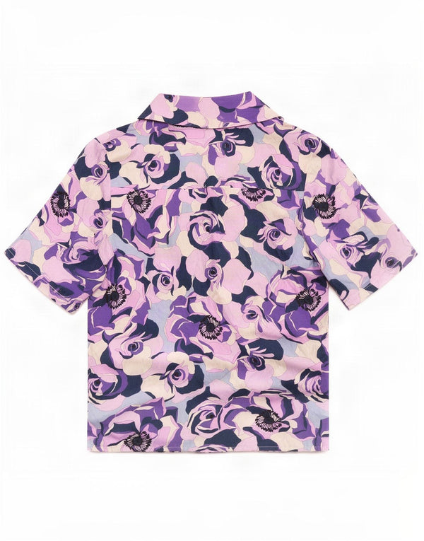 Vintage ženska košulja kratkih rukava UK 12 Medium Purple Floral Silk