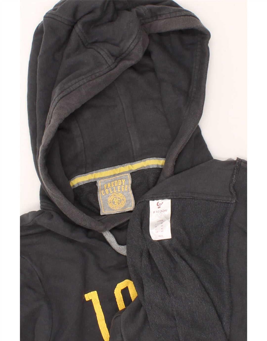 FREDDY Mens Graphic Hoodie Jumper IT 48 Medium Black Cotton Vintage Freddy and Second-Hand Freddy from Messina Hembry 