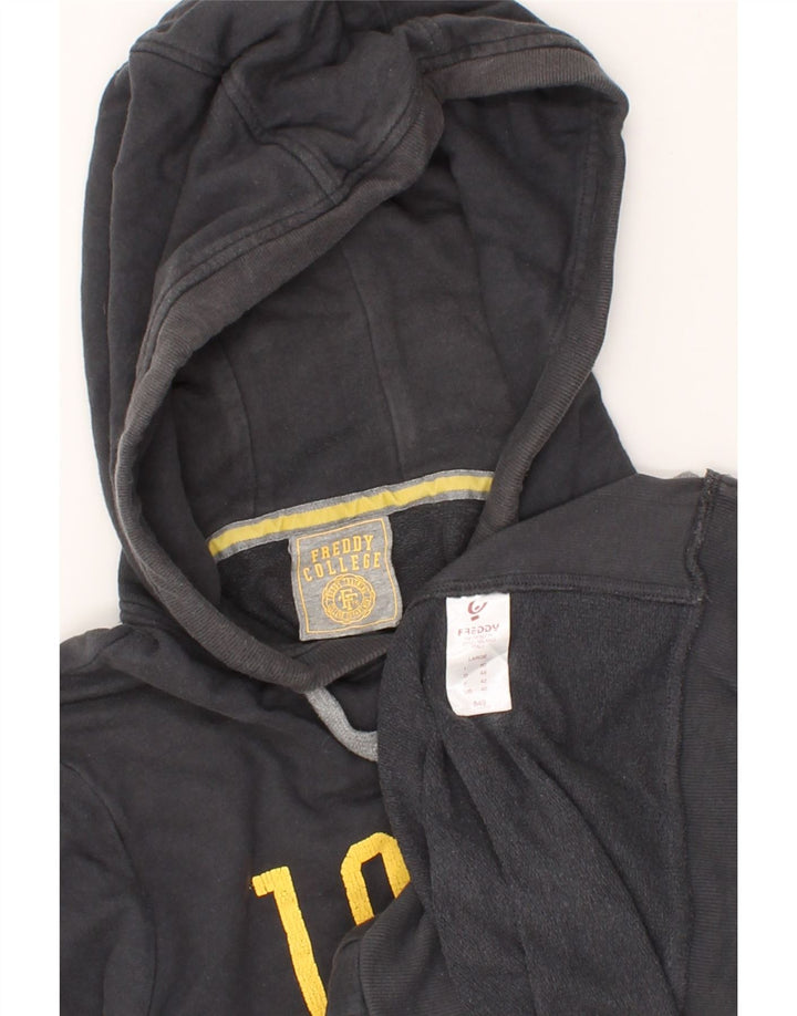 FREDDY Mens Graphic Hoodie Jumper IT 48 Medium Black Cotton Vintage Freddy and Second-Hand Freddy from Messina Hembry 