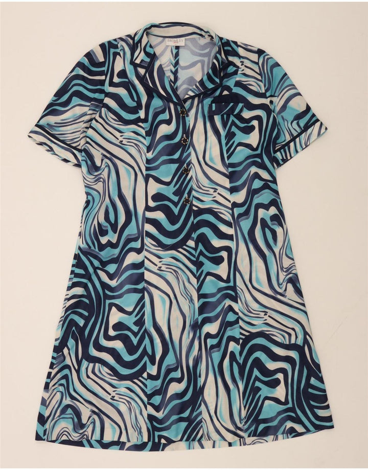 BROMLEY  Womens Abstract Pattern A-Line Dress UK 20 2XL Blue Polyester Vintage Bromley and Second-Hand Bromley from Messina Hembry 