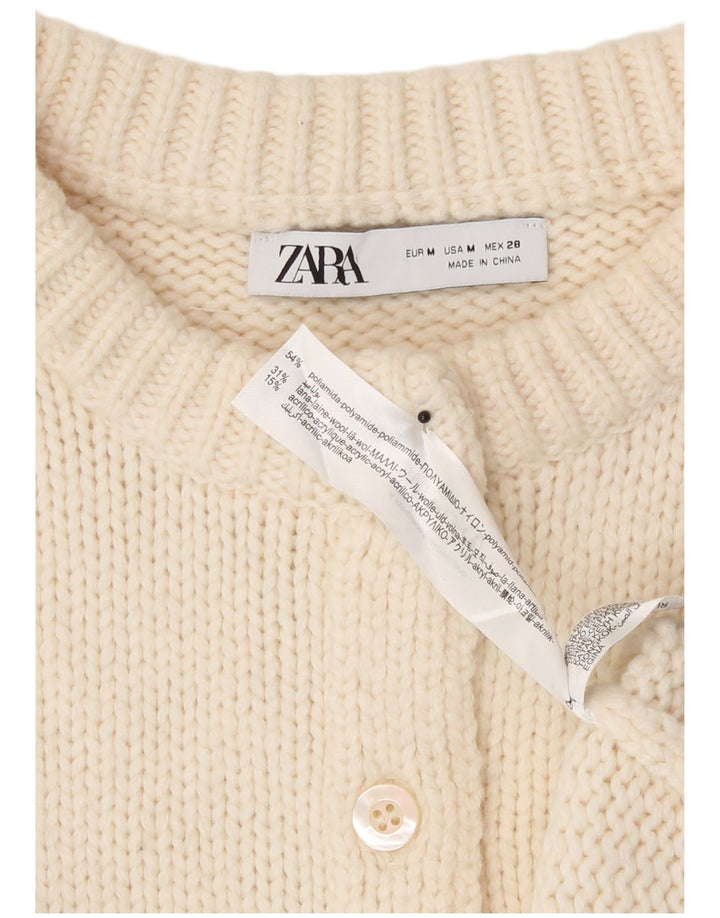 Zara ženski kratki kardigan pulover UK 12 srednje prljavo bijeli poliamid