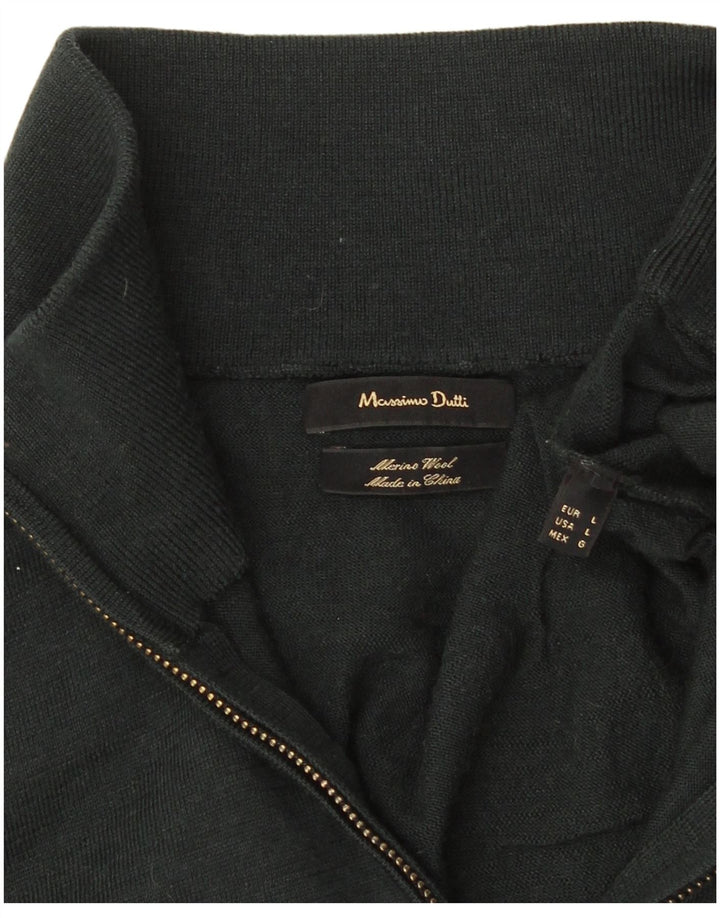 Massimo Dutti muški džemper s izrezom i velikim zelenim merino vunom