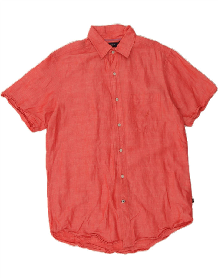 NAUTICA Mens Classic Fit Short Sleeve Shirt Medium Red Ramie Vintage Nautica and Second-Hand Nautica from Messina Hembry 