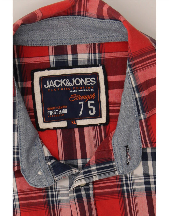 JACK & JONES Mens Short Sleeve Shirt XL Red Check Cotton Vintage Jack & Jones and Second-Hand Jack & Jones from Messina Hembry 