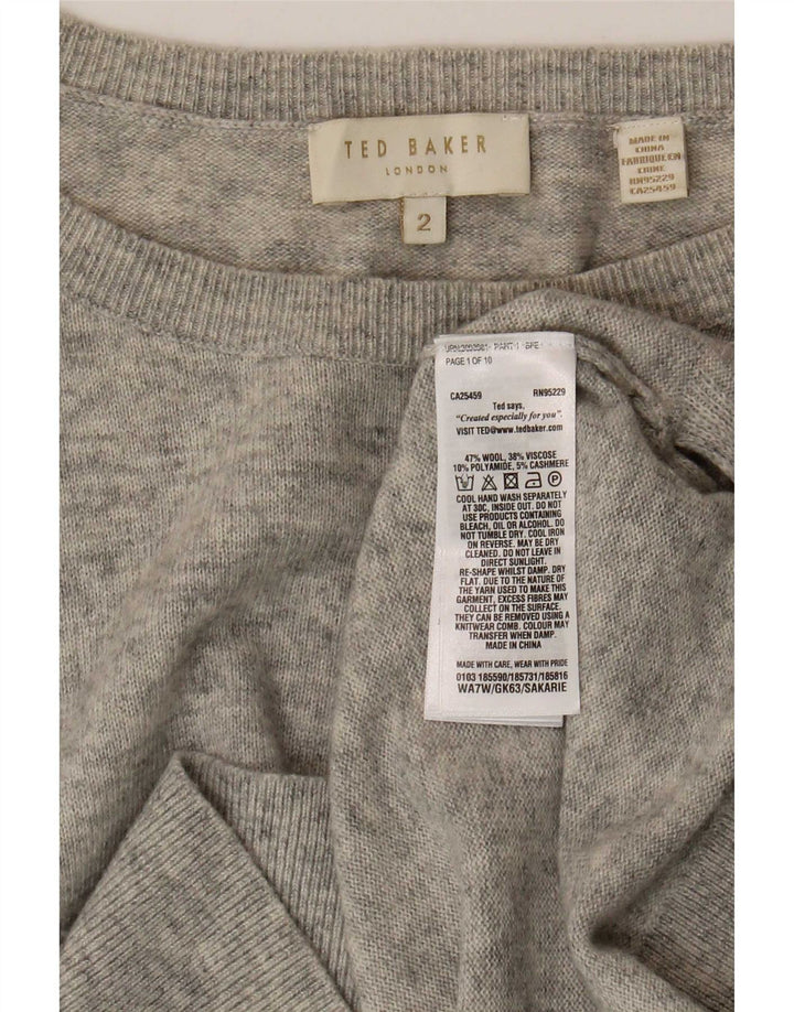 Mali sivi vuneni pulover Ted Baker s veznim izrezom veličine 2