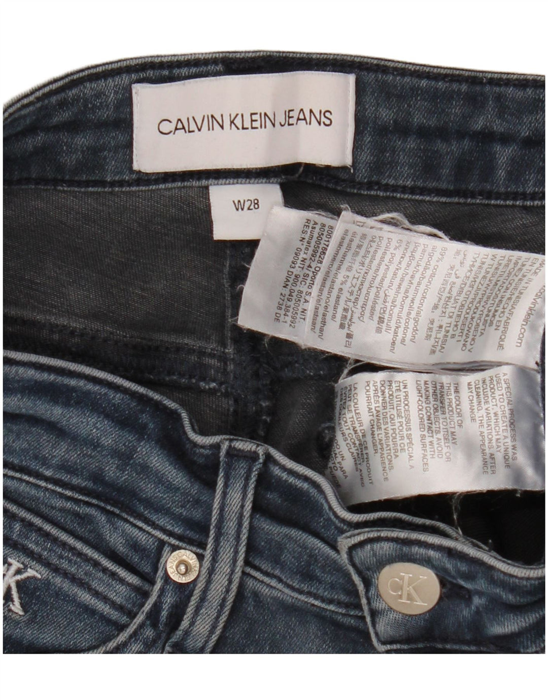 CALVIN KLEIN Ženske uske traperice srednjeg rasta W28 L27 Plavi pamuk