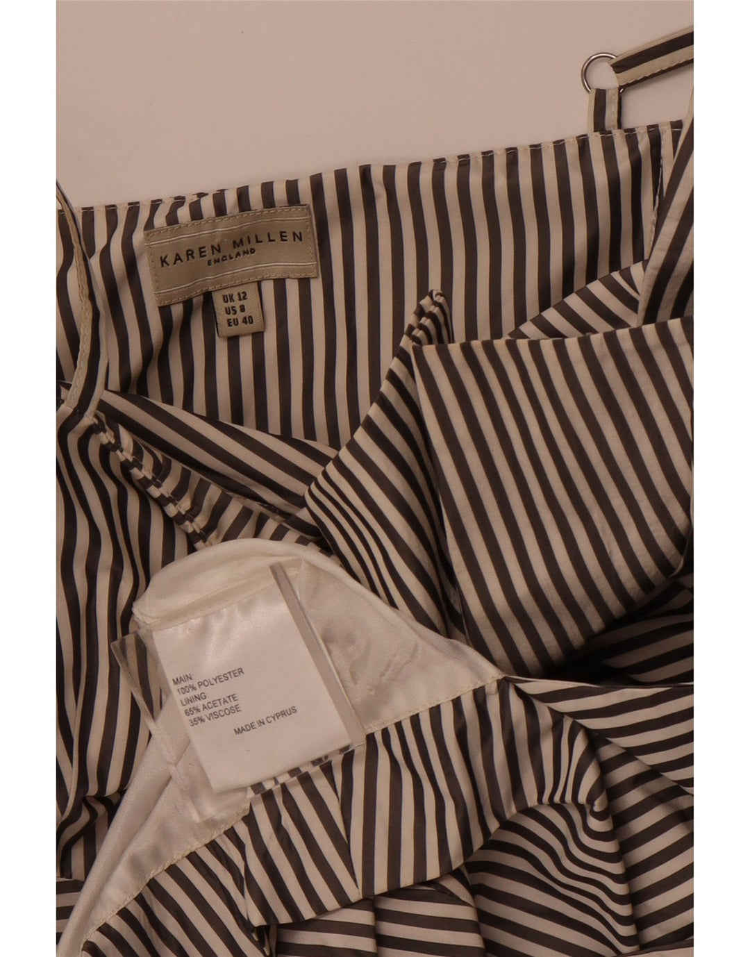 KAREN MILLEN Ženska asimetrična haljina A-kroja UK 12 srednje crna na pruge