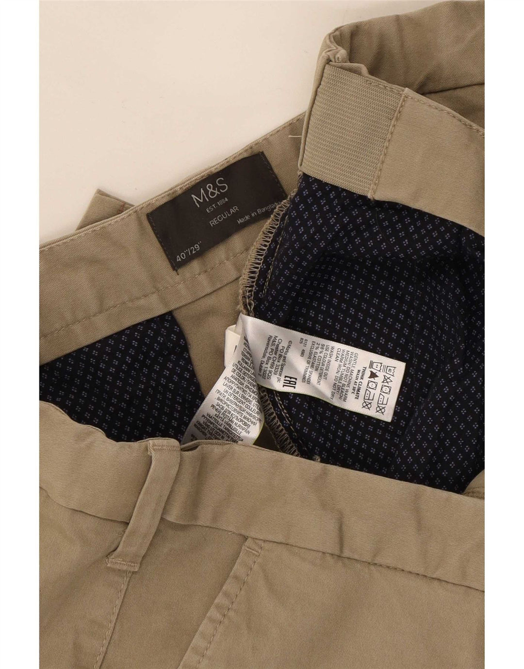 Marks & Spencer muške obične chino hlače W40 L29 bež pamuk
