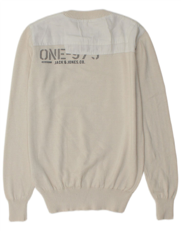JACK & JONES Muški džemper s okruglim izrezom s grafičkim motivima, mali sivobijeli