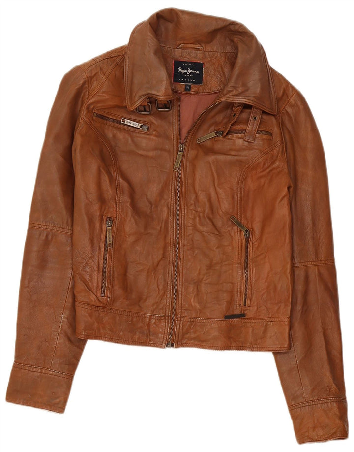 PEPE Jeans Ženska kratka kožna jakna UK 18 XL Smeđa