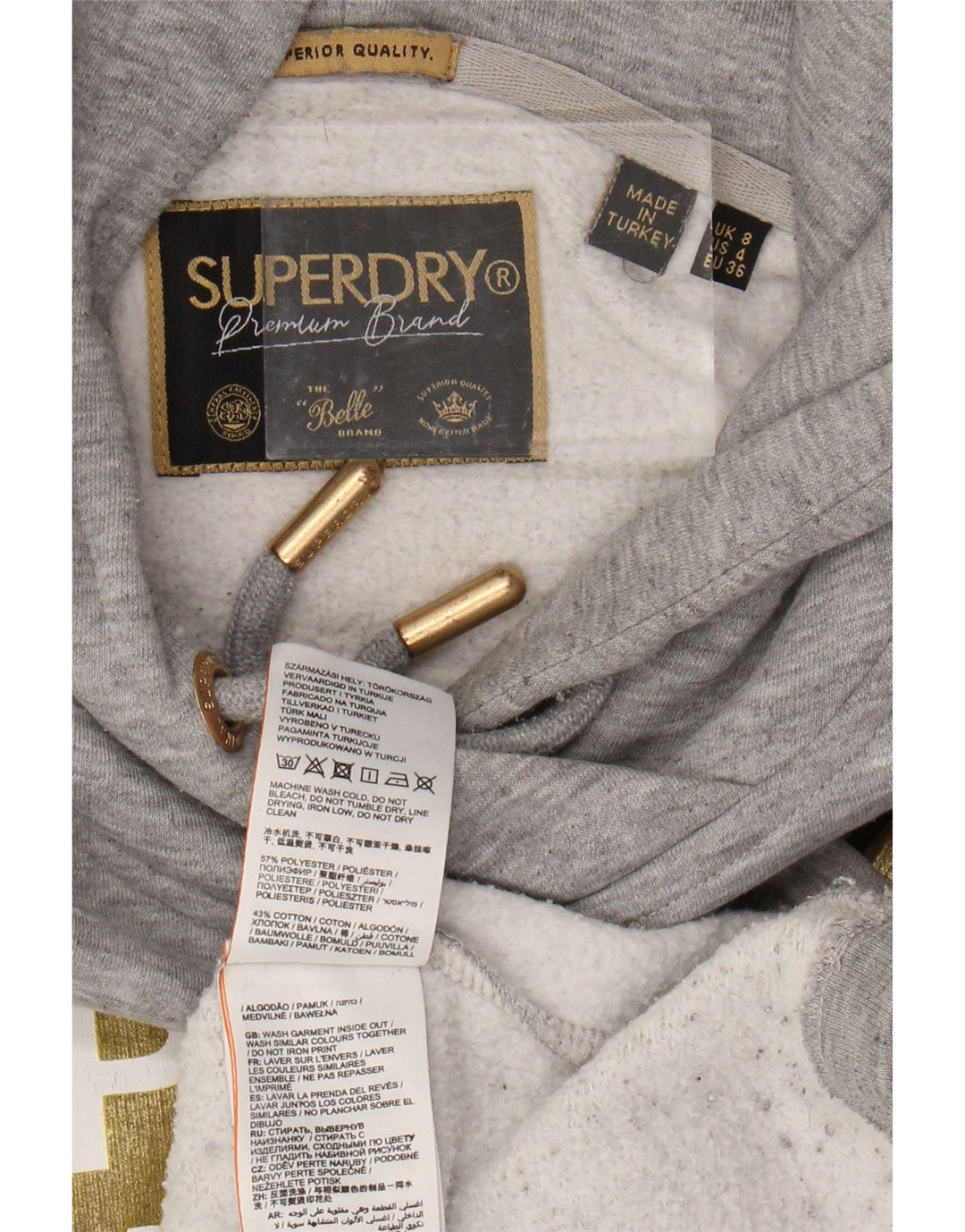 SUPERDRY Ženska prevelika majica s kapuljačom s kapuljačom UK 8 Mala siva