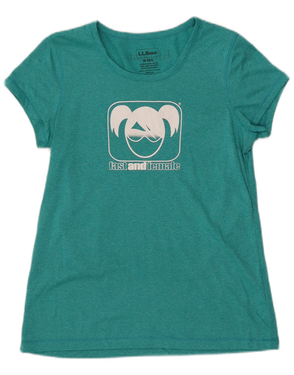 L.L.BEAN Womens Graphic T-Shirt Top UK 12 Medium Turquoise Flecked