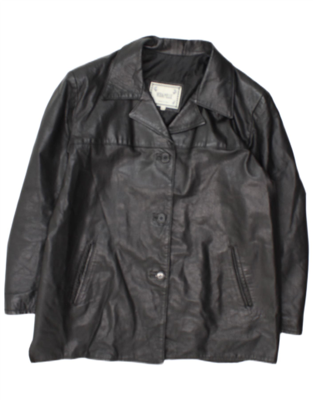 Vintage ženska kožna jakna s 3 gumba UK 18 XL crna koža