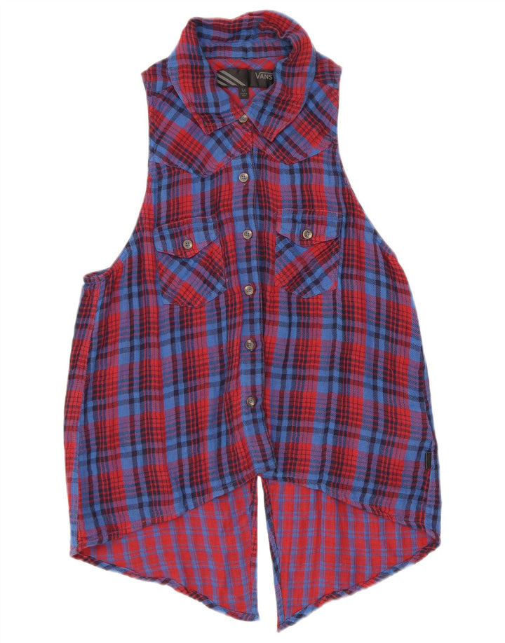 Vans ženska bluza košulja bez rukava UK 12 Srednje crveno karirani pamuk