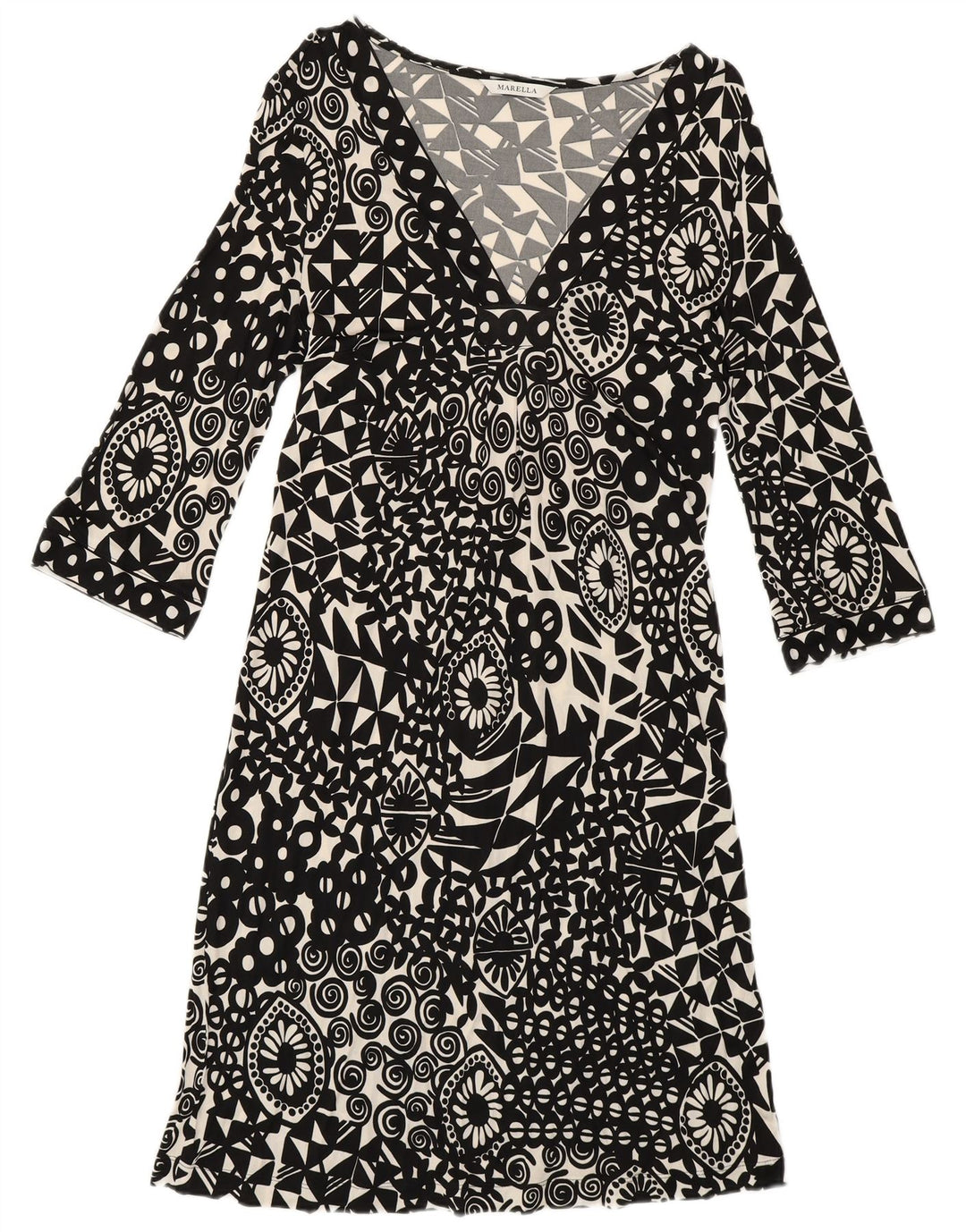 Marella ženska haljina A-kroja s 3/4 rukavima UK 12 srednje crna geometrijska