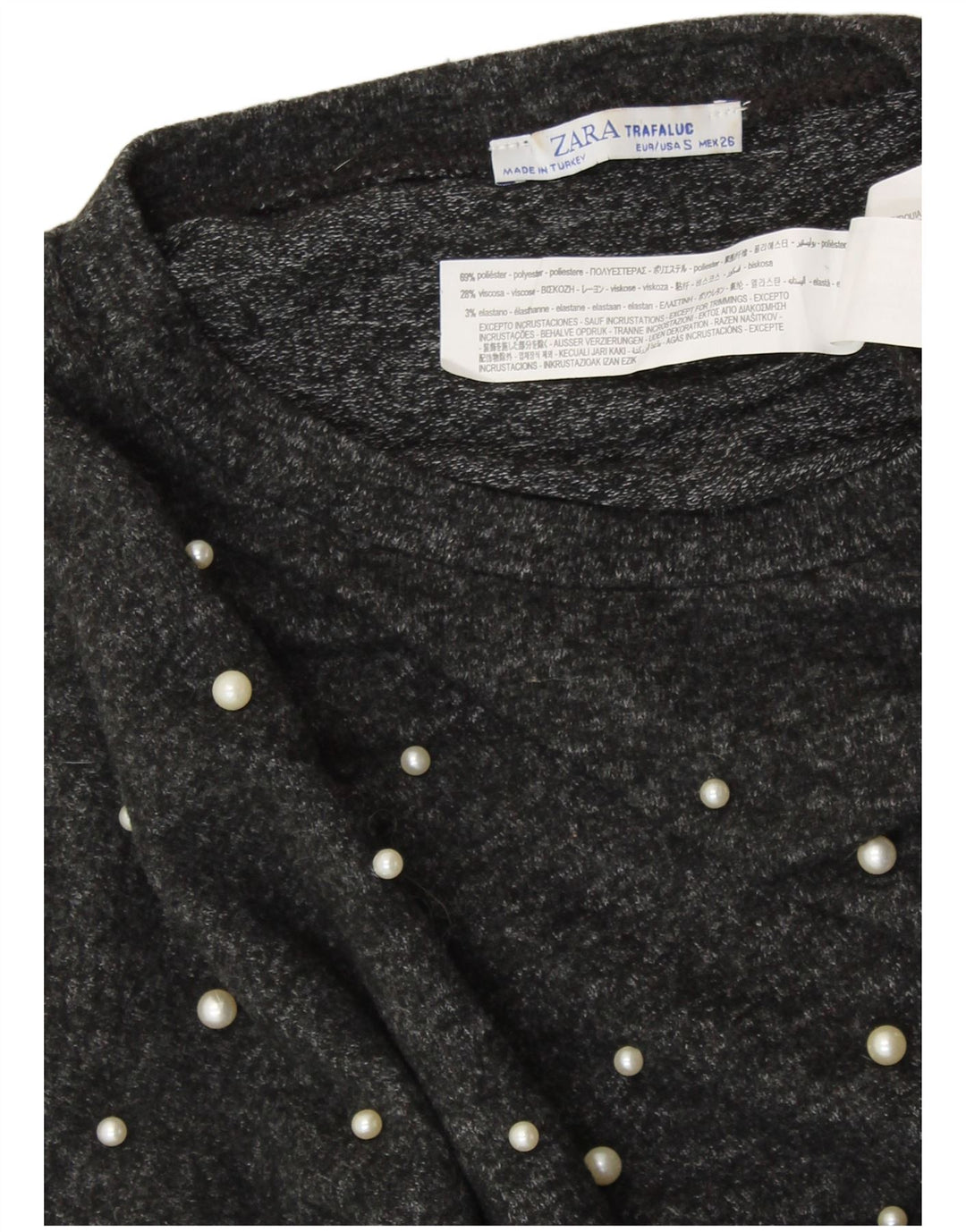 ZARA ženski preveliki kratki top s 3/4 rukavima UK 10 male sive viskoze