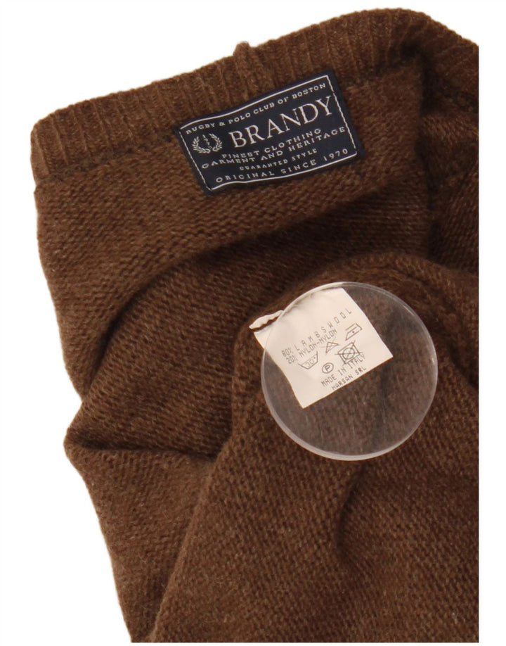 VINTAGE ženski kratki kardigan pulover UK 14 Srednje smeđa janjeća vuna