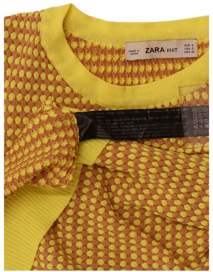 ZARA ženski pulover s okruglim izrezom UK 8, mali žuti geometrijski
