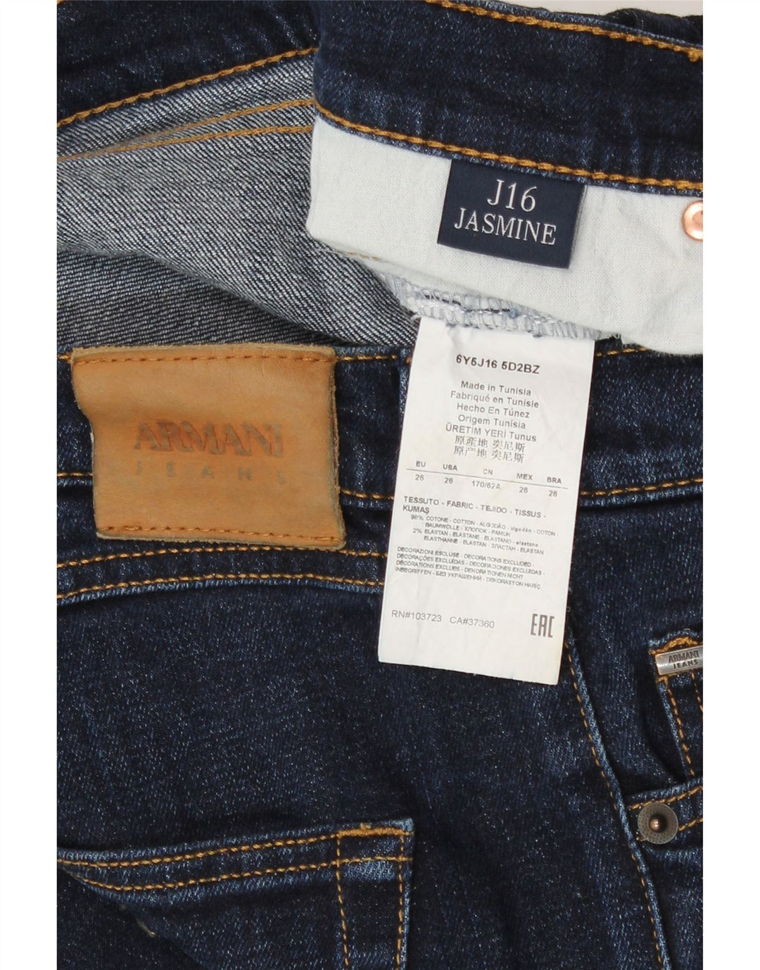 Armani ženske Jasmine Bootcut traperice W26 L27 tamnoplavi pamuk