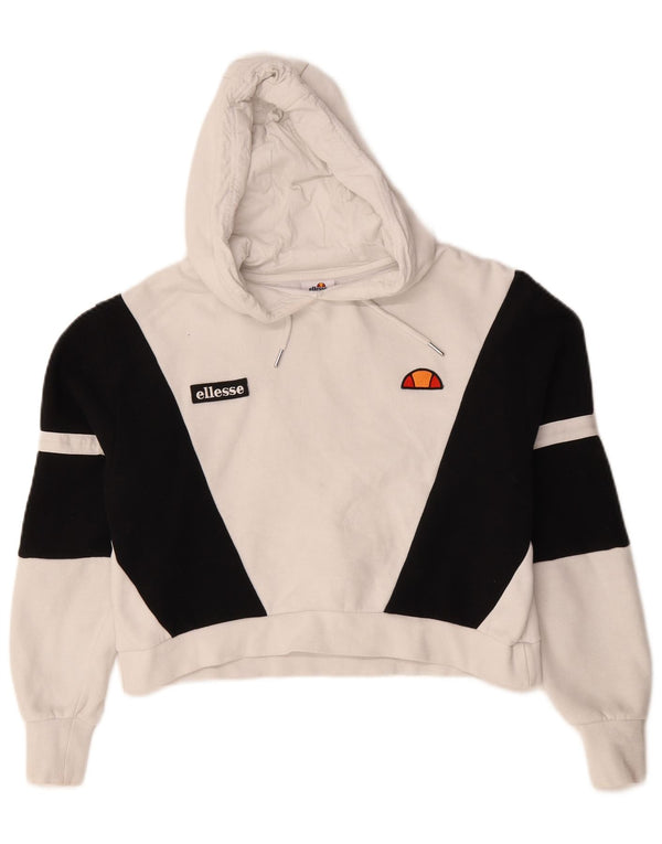 Ellesse Womens Crop Oversized Hoodie Jumper UK 8 Small White Colourblock