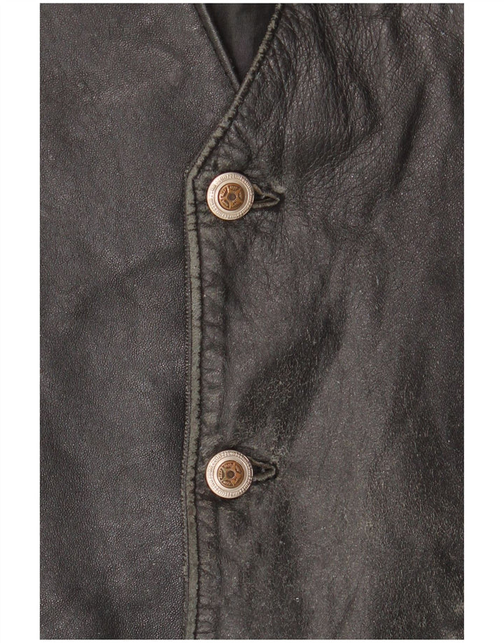 VINTAGE muški kožni prsluk IT 52 Veliki crni kožni