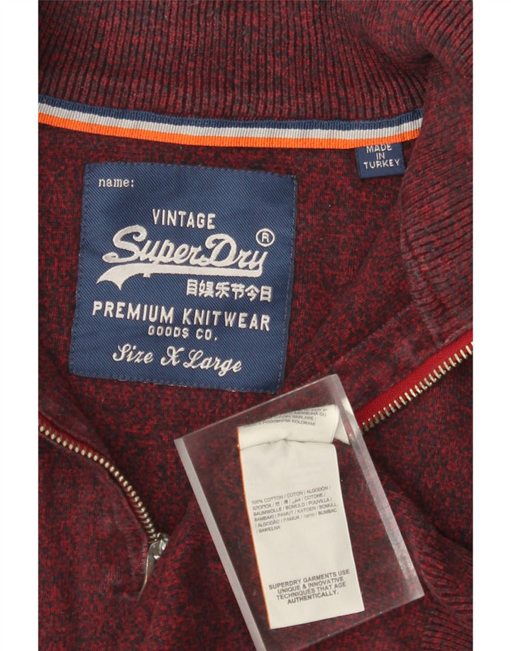 SUPERDRY ženski džemper s izrezom s patentnim zatvaračem UK 18 XL Flecked pamuk tamnocrvene boje
