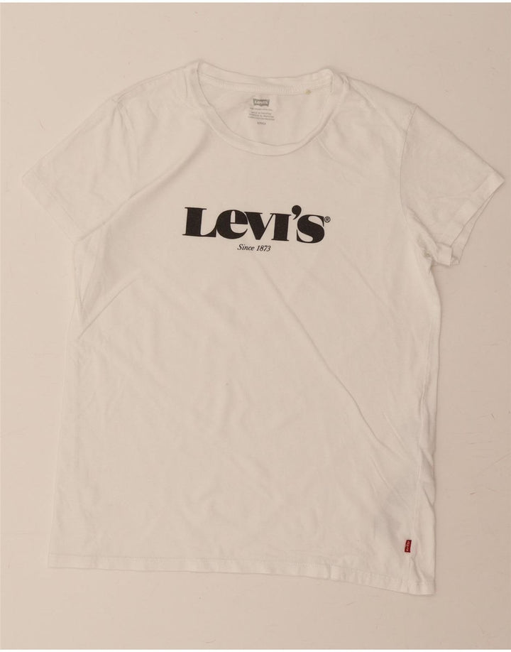 LEVI'S Womens Oversized Graphic T-Shirt Top UK 10 Small White Cotton Vintage Levi's and Second-Hand Levi's from Messina Hembry 