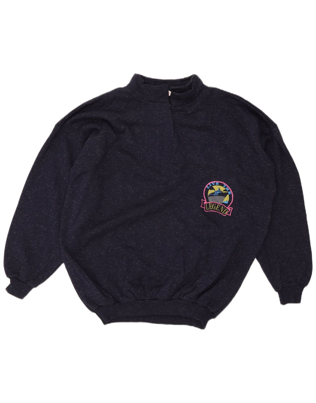 VINTAGE ženski džemper s izrezom i patentnim zatvaračem UK 20 2XL tamnoplavi flekasti pamuk