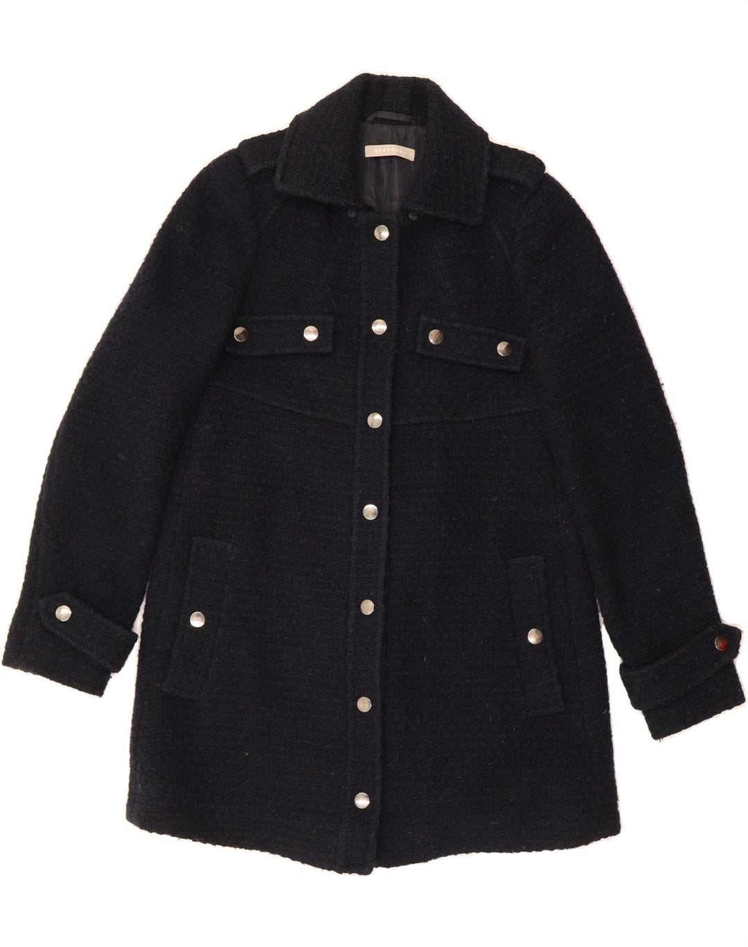 STEFANEL Womens Military Oversized Overcoat IT 38 XS Navy Blue Viscose Vintage Stefanel and Second-Hand Stefanel from Messina Hembry 