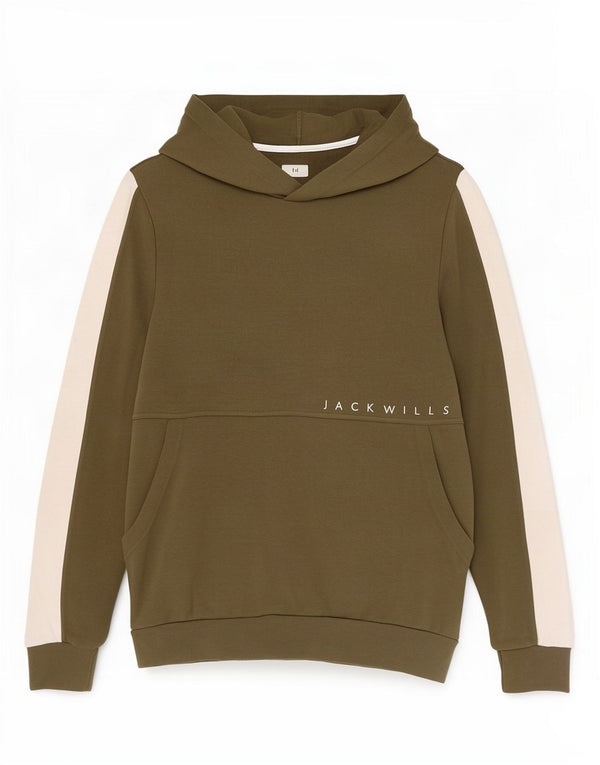 Jack Wills Mens Graphic Hoodie Jumper Large Khaki Colourblock Cotton