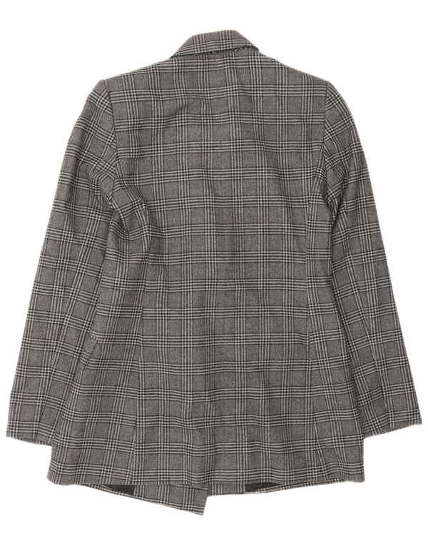 Zara Womens Double Breasted Blazer Jacket UK 10 Small Grey Check Polyester